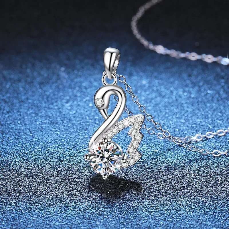 S Sterg Sier Pendant 1 CT Moissanite Swan D Colour Moissan Dia Necklace Women