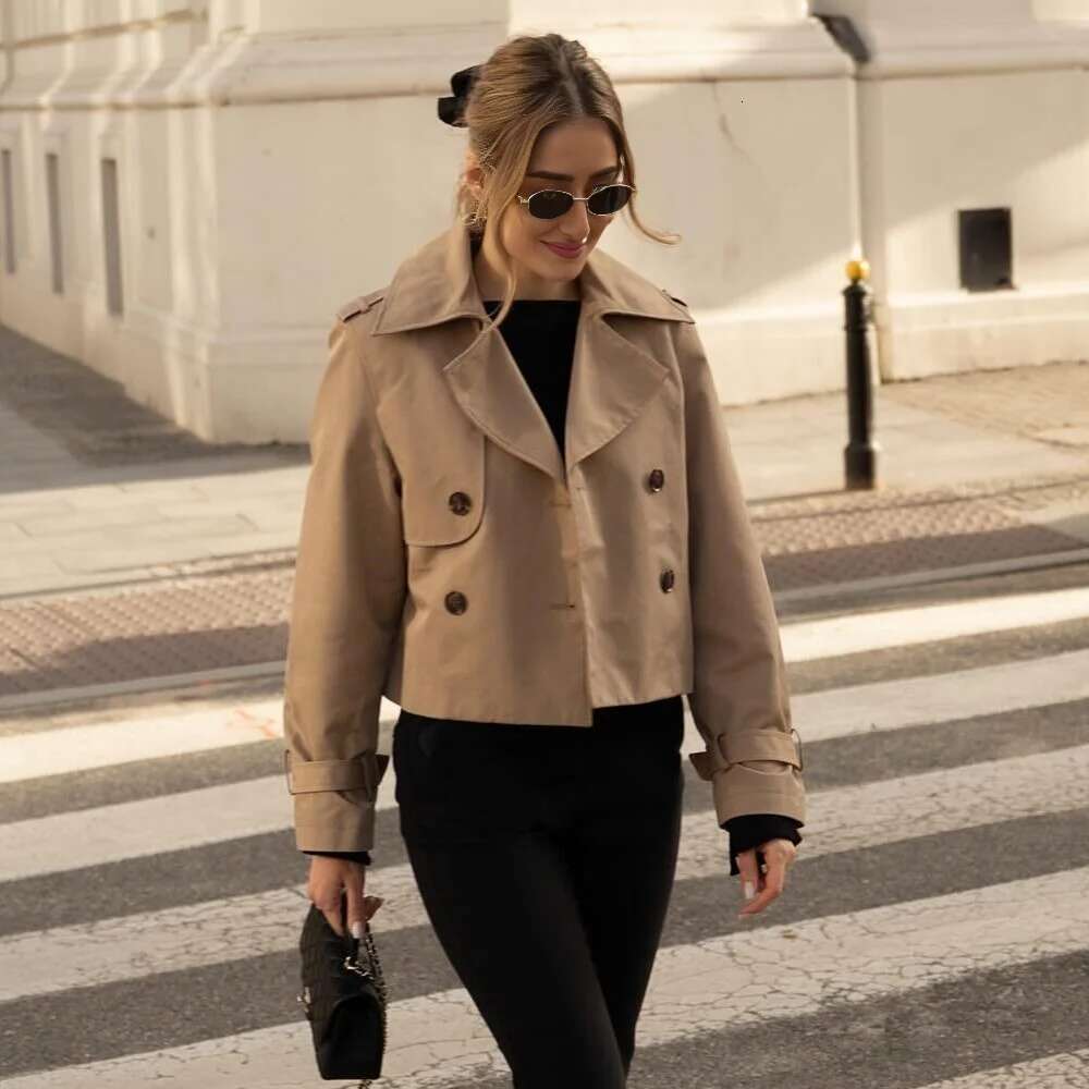 Designer Clothes Ladies Vintage Cropped Trench Spring Autumn Jacket Women Streetwear Double Breasted Long Sleeve Top Female Chic Coat Outfits