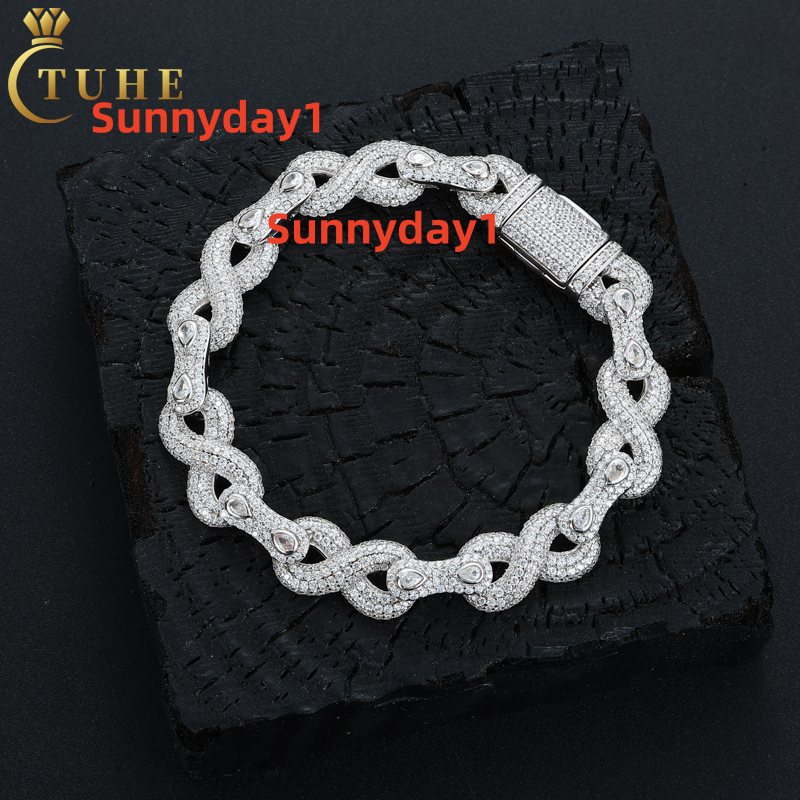 Original Design Hip Hop Jewelry 105mm 925 Sterling Silver VVS Moissanite Halo Infinity Cuban Link Chain Bracelet for Men