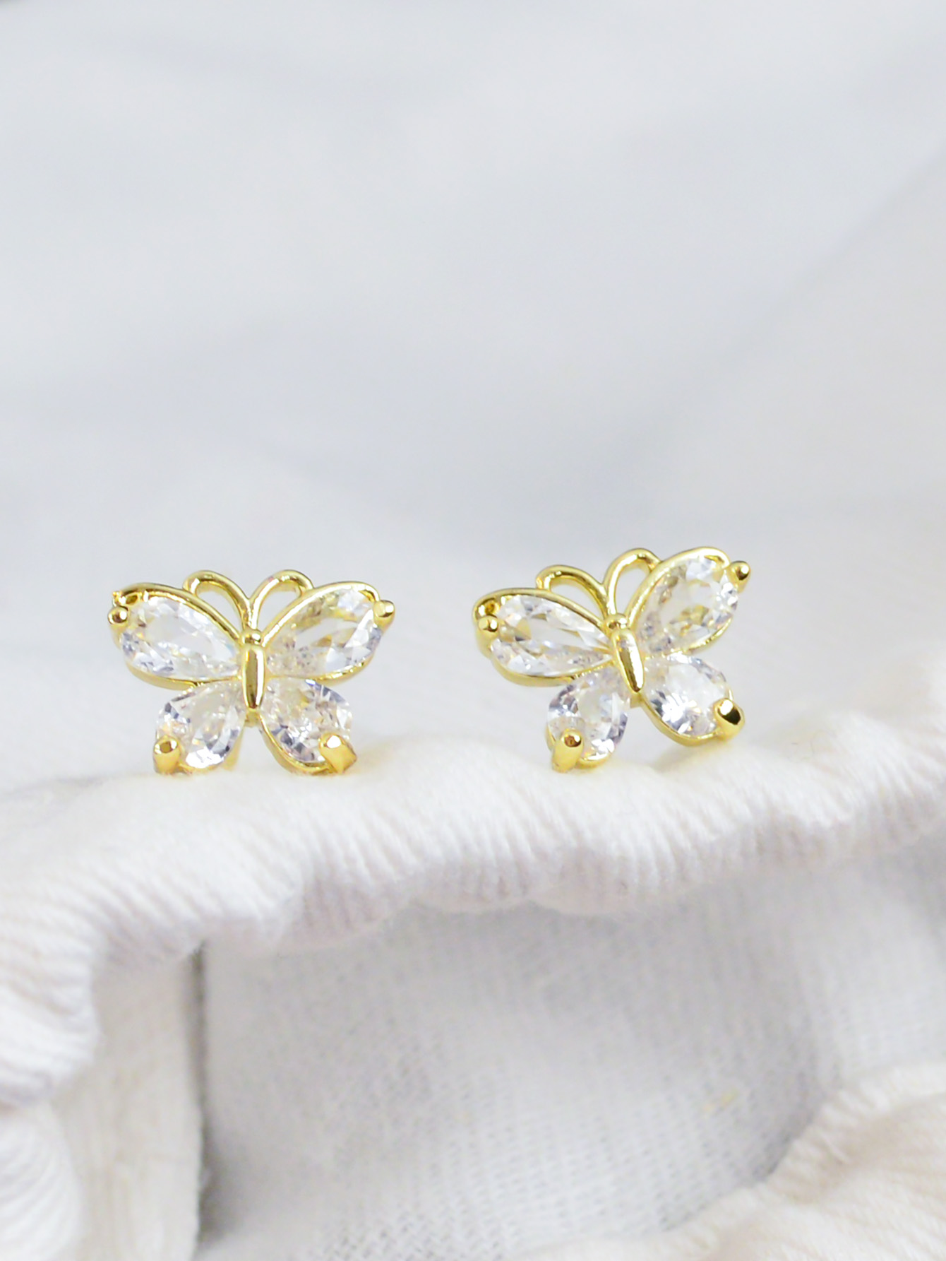 Chic Ladies' Silver & Gold Plated Butterfly Earrings Featuring Sparkling Zircons