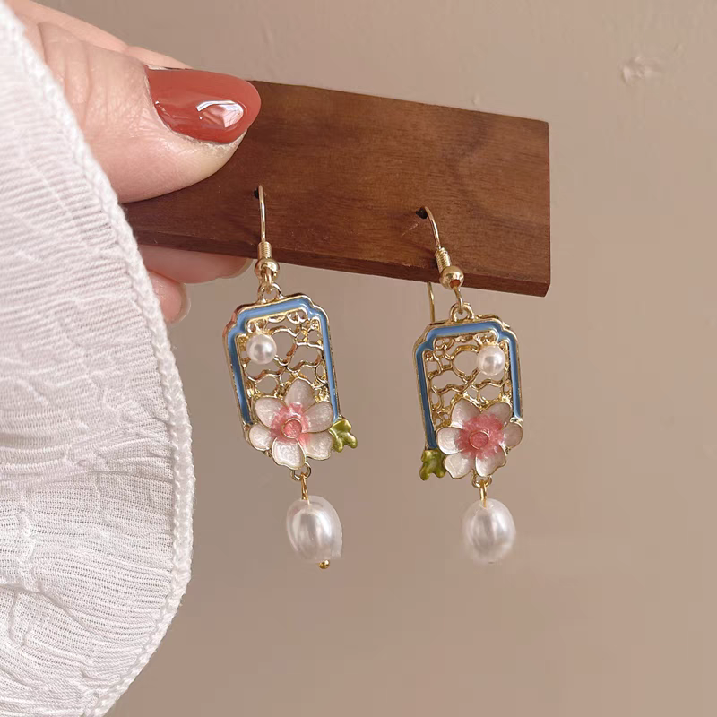 New Chinese style hollow glazed flower earrings for earrings
