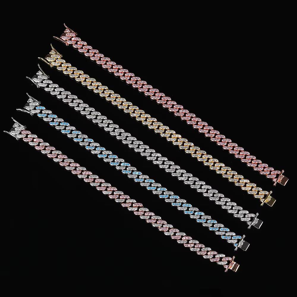 9mm Luxury Iced Out Diamond Cuban Link Bracelet Rose Gold Plated Bling White Moissanite Cuban Chain Hip Hop Fine Jewelry for Women