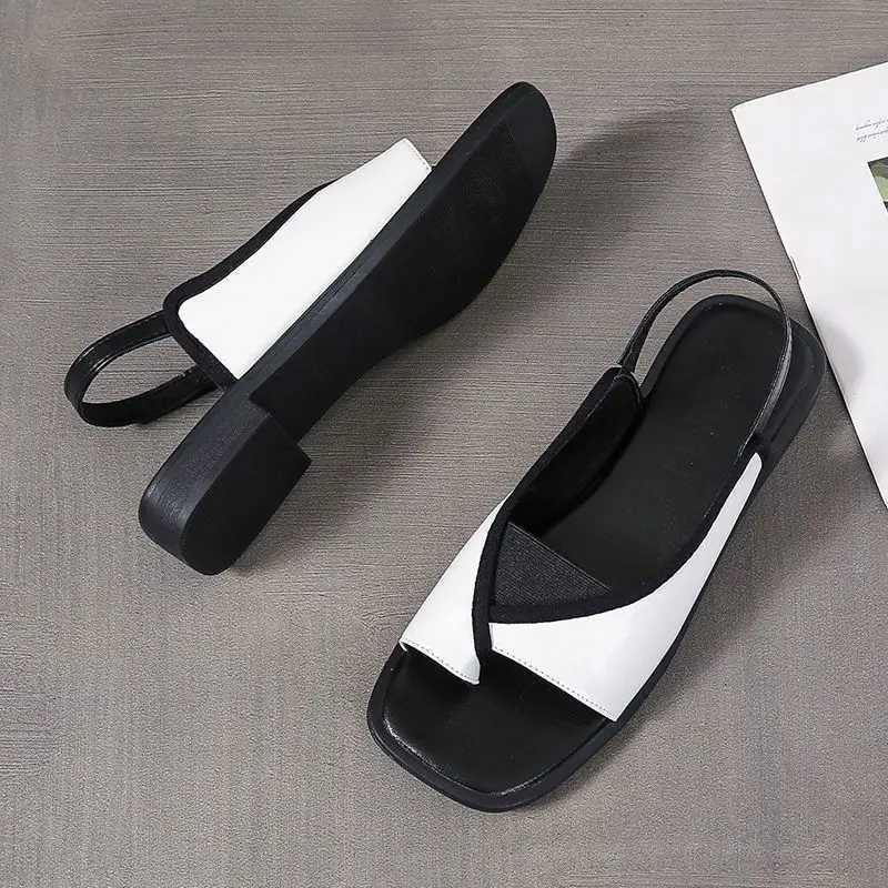 High quality summer flip sandals womens mixed color leopard print square toe low heel open toe casual sandalsXJ250410