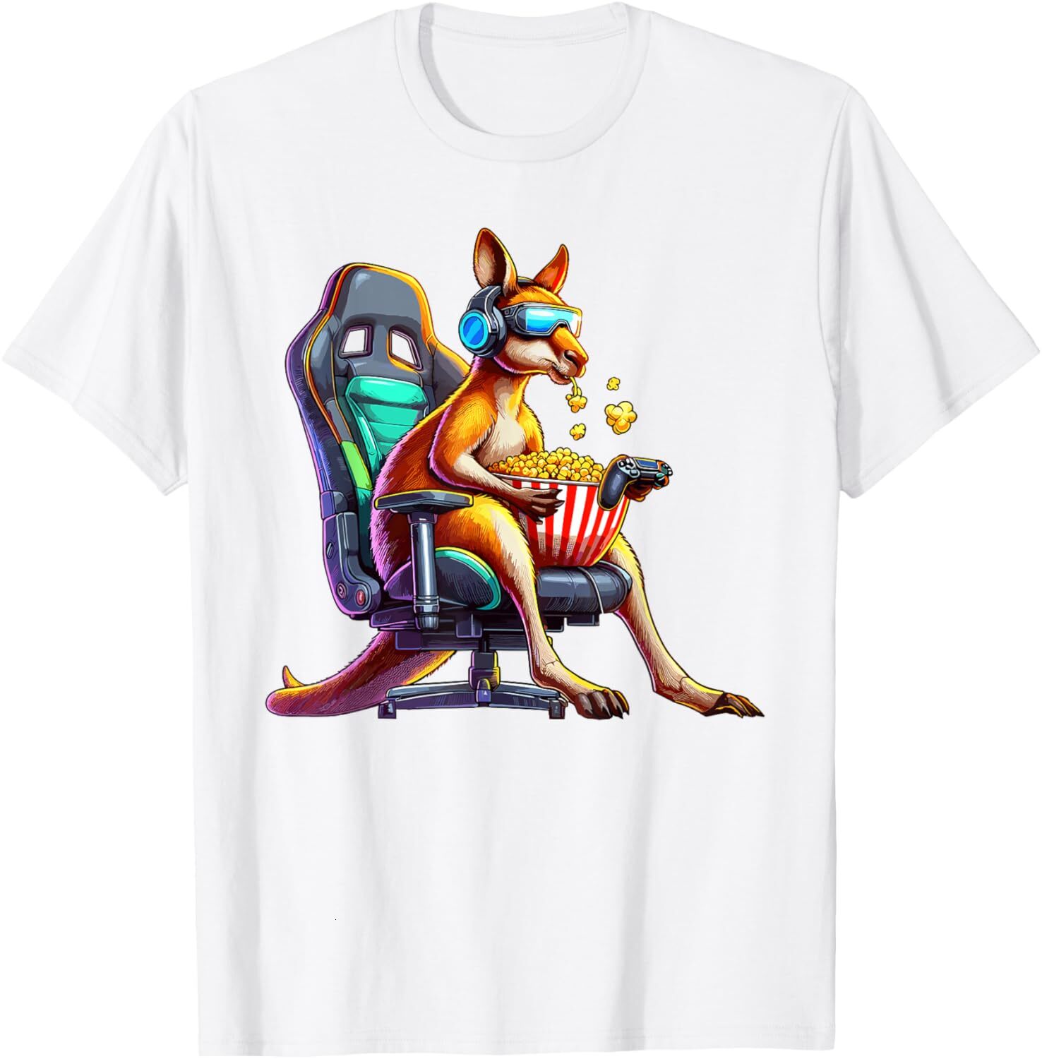T shirt for Mens Kangaroo Popcorn Animal Gaming Controller Headset Gamer Graphic Tee Casual Tops Clothes Short sleeve Fashion patterns