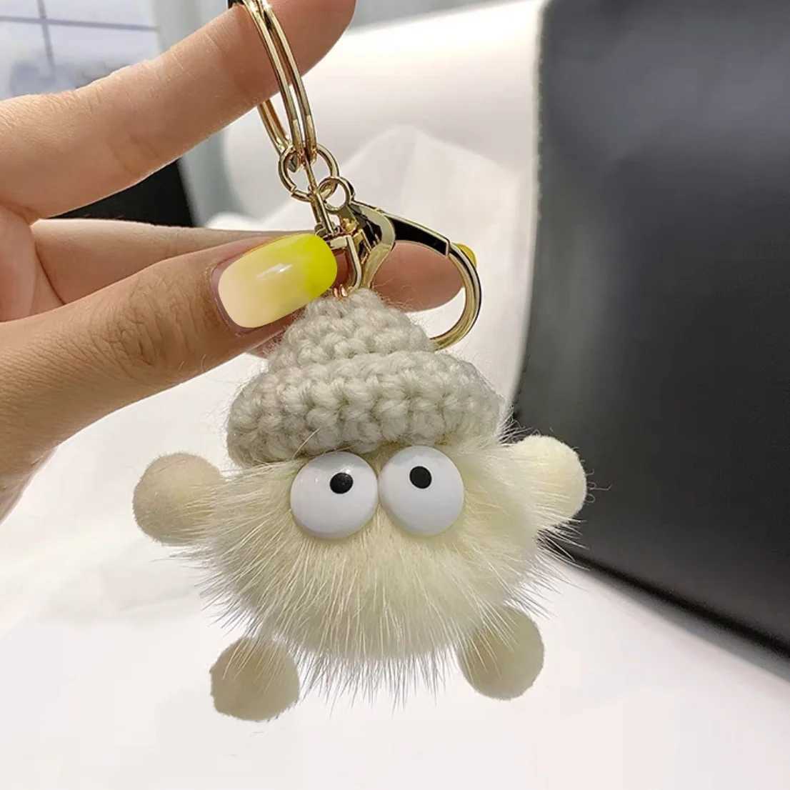 Simulated mink hair small bricks cute car keychain elf pendant plush bag W250411