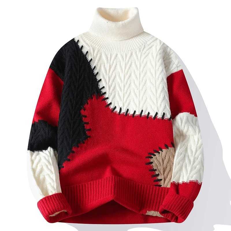 Korean Trend Turtleneck Knitwear Harajuku Style Patchwork Colour Collision Pullover Casual Sweater Loose Couple Tops W251111