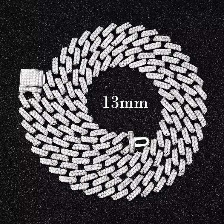 RTS Fashion 13mm 15mm 20mm Wide 2 Rows Cuban Chain D Color VVS Moissanite Diamond S925 Silver Jewelry Hip Hop Necklace