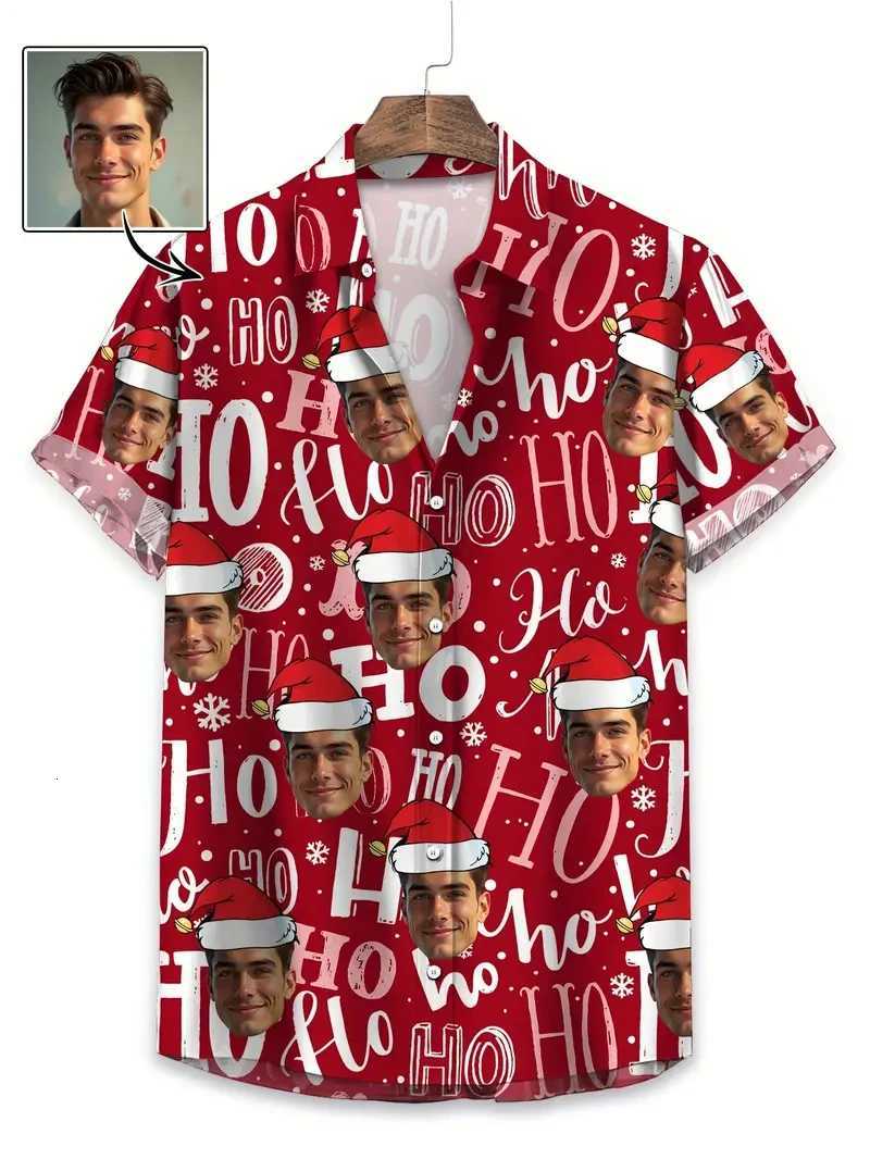 Funny Unisex Hawaiian Custom Christmas Face 3D Photo Print Button Diy Photo Shirt Short Sleeve Designer Shirts Clothes Xmas Gift K251110