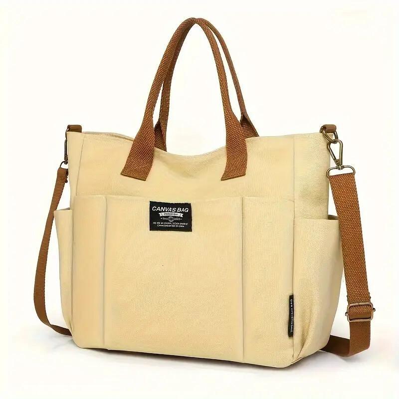 Multi Pocket Tote Bag For Women, Retro Canvas Shoulder Bag, Versatile Crossbody Bag For Daily Use ddmynov