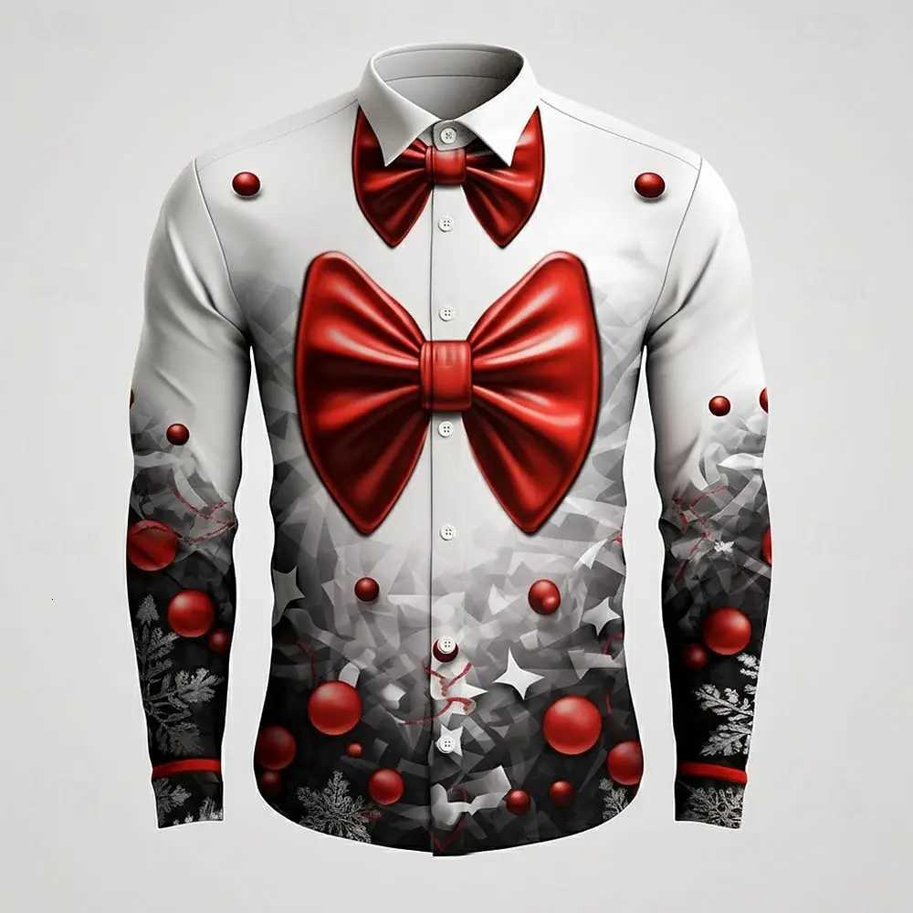 Funny Christmas Mens Christmas Costume Faux Collar and Suit Design Suit Tie Printed Tuxedo Shirt Long Sleeve Button Up Shirt K251110