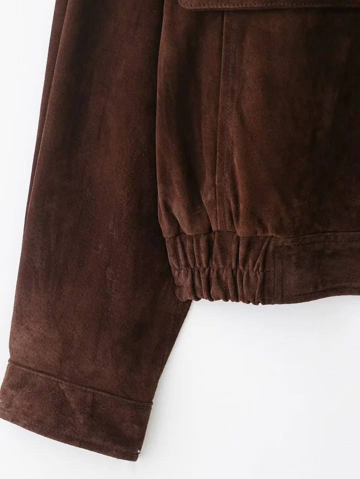 autumn womens casual fashion simple versatile pocket stand collar long sleeve short bomber jacket 251105