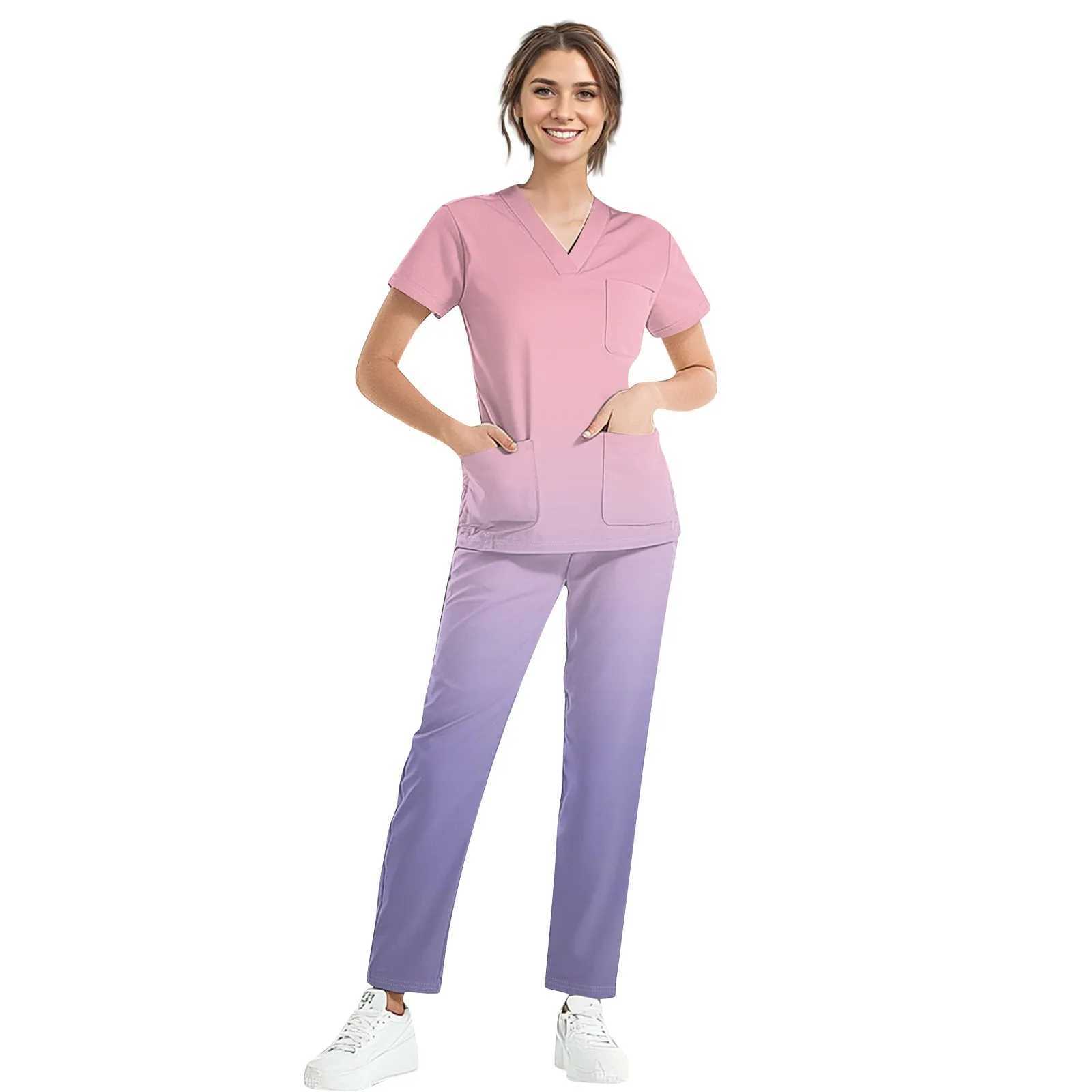 Medical Uniform Fashion Womens Matte Set Stretching Soft Y Collar Top Pants Hospital Pet Clinic Doctors Compare Colors X250410