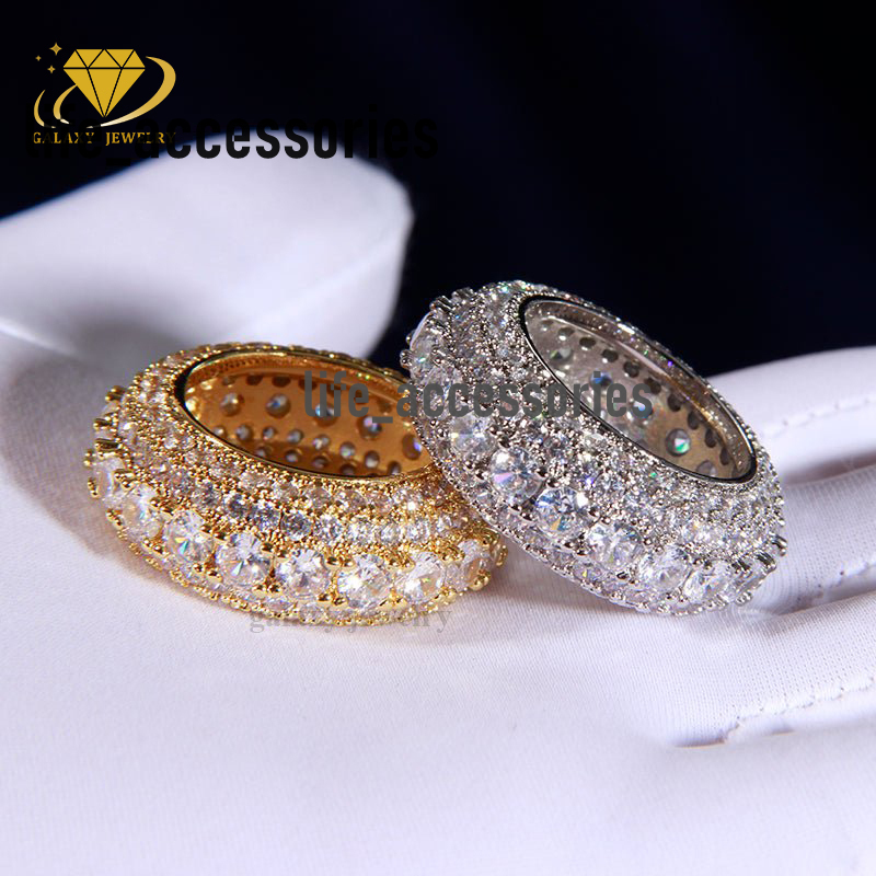Fine Jewelry Pave Micro Moissanite Diamond Jewelry Rows Ring 925 Sterling Silver Men Wedding Couple Set Eternity Rings