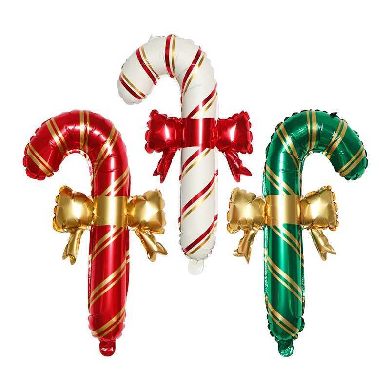 Christmas 6pcs Christmas Decoration Candy Cane Bow Balloon Red And Green Stripes Christmas Foil Balloon Xmas New Year Party Supplies Y251111