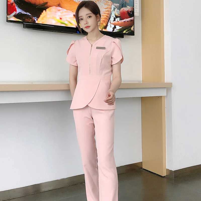 Beauty Sn Womens Work Clothes V-neck Spa Work Clothes Hospital Womens Uniform Solid Color Set X250410