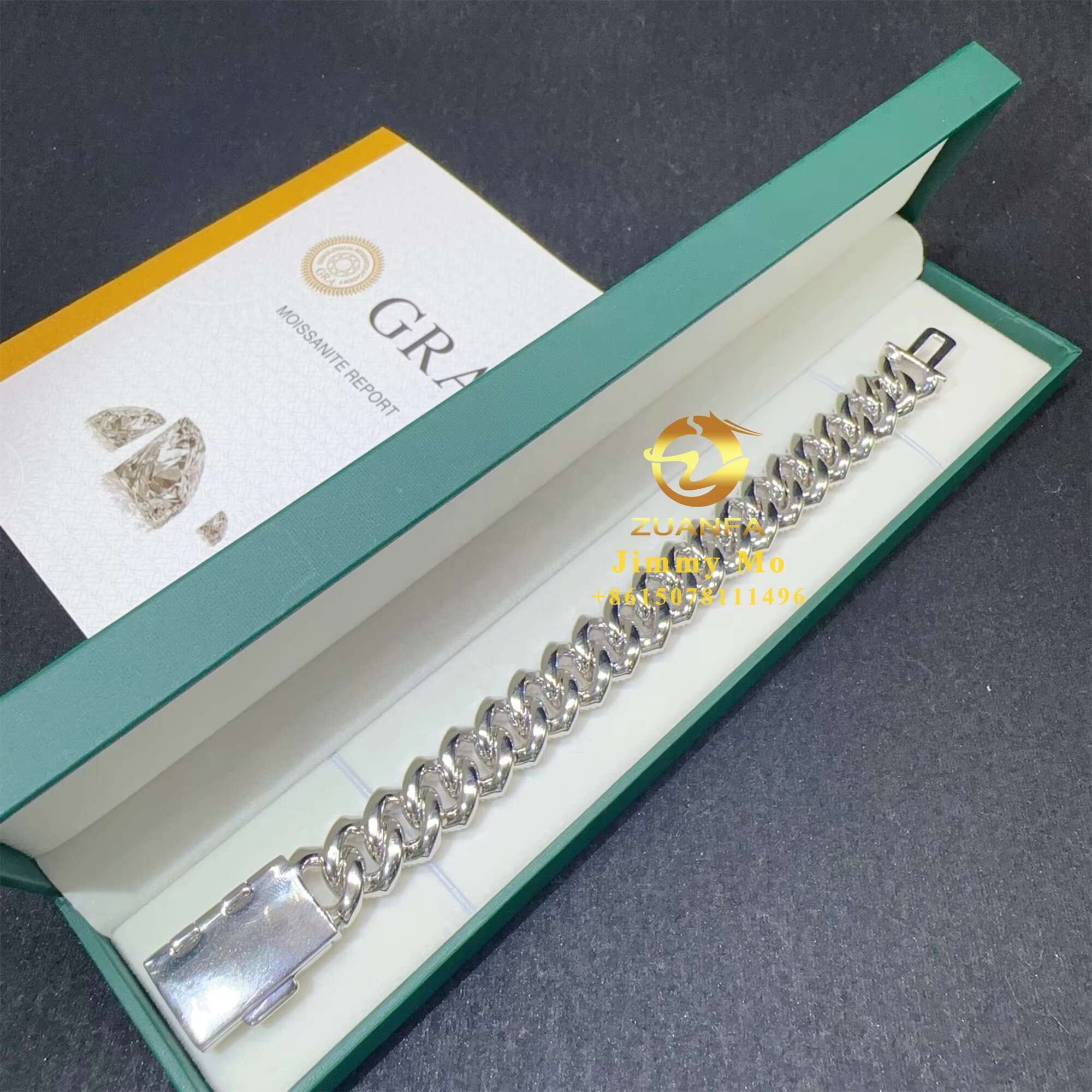 Popular Style 15mm 4 Rows 925 Solid Silver Iced Out Hip Hop Jewelry VVS1 Moissanite Diamond Cuban Link Chain Bracelet Men