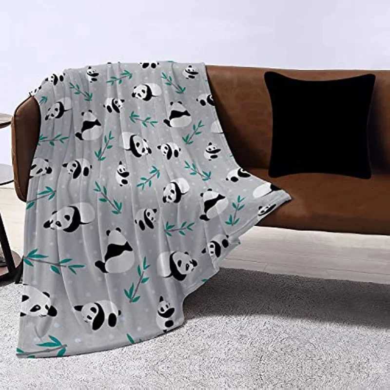 Cute Panda Print Grey Blanket for Kids Adults Super Soft Warm Plush Fluffy Throw Blanket for Couch Sofa Bed Office Decor Gift C251111