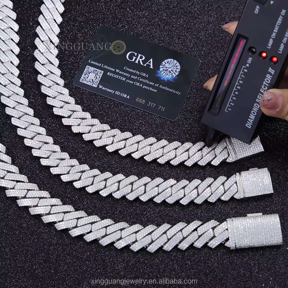 Pass Diamond Tester GRA Hip Hop S925 Silver Iced Out Bling 3 Rows 20mm VVS Moissanite Cuban Link Chain for Men