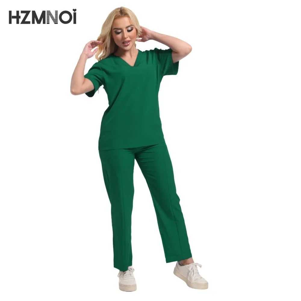 Multicolour Jogger Suits Doctor Nursing Uniforms Short Slve V-neck Tops Pocket Pants Nurse Scrubs Set Medical Clinical Clothes X250410