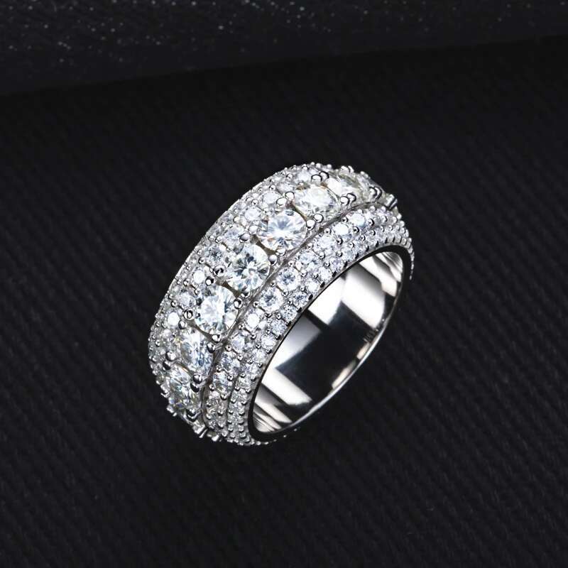 MossanRappr 11.6cttw Moissanite Iced out Diamond Ring 925 Sterling Silver High Quality and Fashion Jewelry for Mens Party Wear