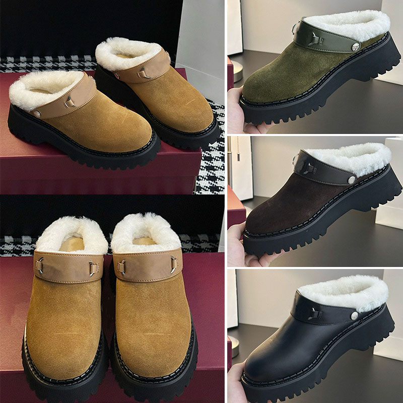 Designer Wool Mule Womens Horsebit Mule Suede Cowhide Buckle Winter Warm Comfortable Leisure Shoes Daily Outfit Mules Size 35 42