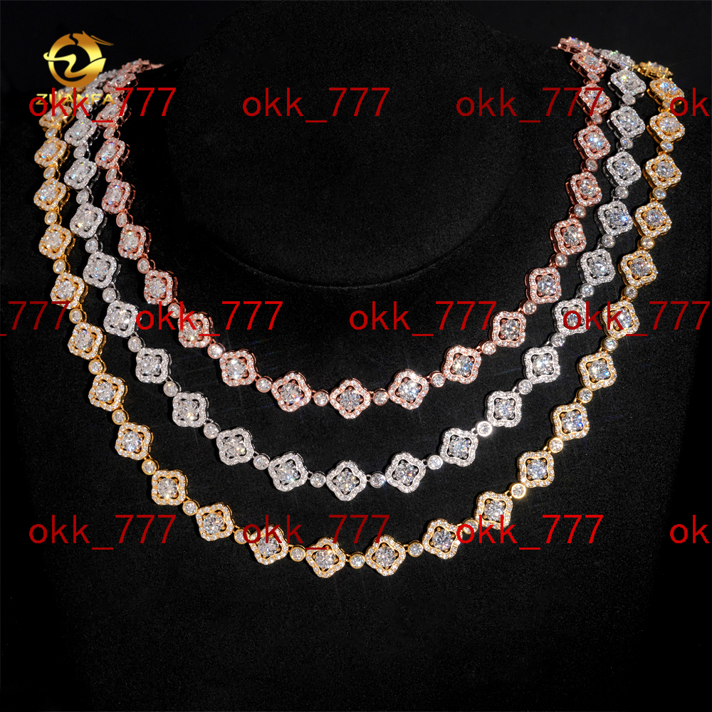 Iced Out Moissanite Jewelry 925 Sterling Silver Fashion Women Moissanite Flower Necklace Hip Hop Necklace Cuban Link Chain
