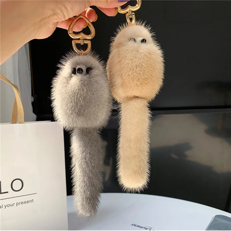 real mink keychain soft and cute fox toy womens handbag decoration pendant car key ring fox tail pavilion gift accessories 250409