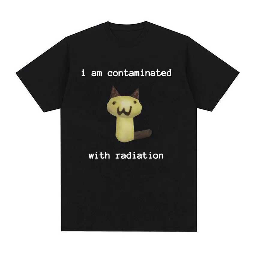I am related to the radiation fun cat meme T-shirt short sleeved mens retro T-shirt and mens O-neck 100% pure cotton T-shirt M250411
