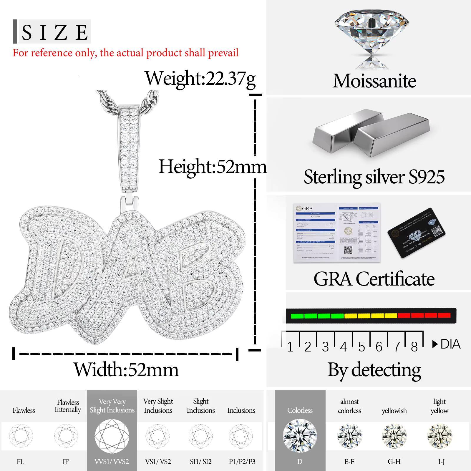 Moissanite Hip Hop Gesture Slang DAB Letter Pendant High Quality Handmade 925 Sterling Silver Lab Mossanite Diamond Mens Jewelry Customizable