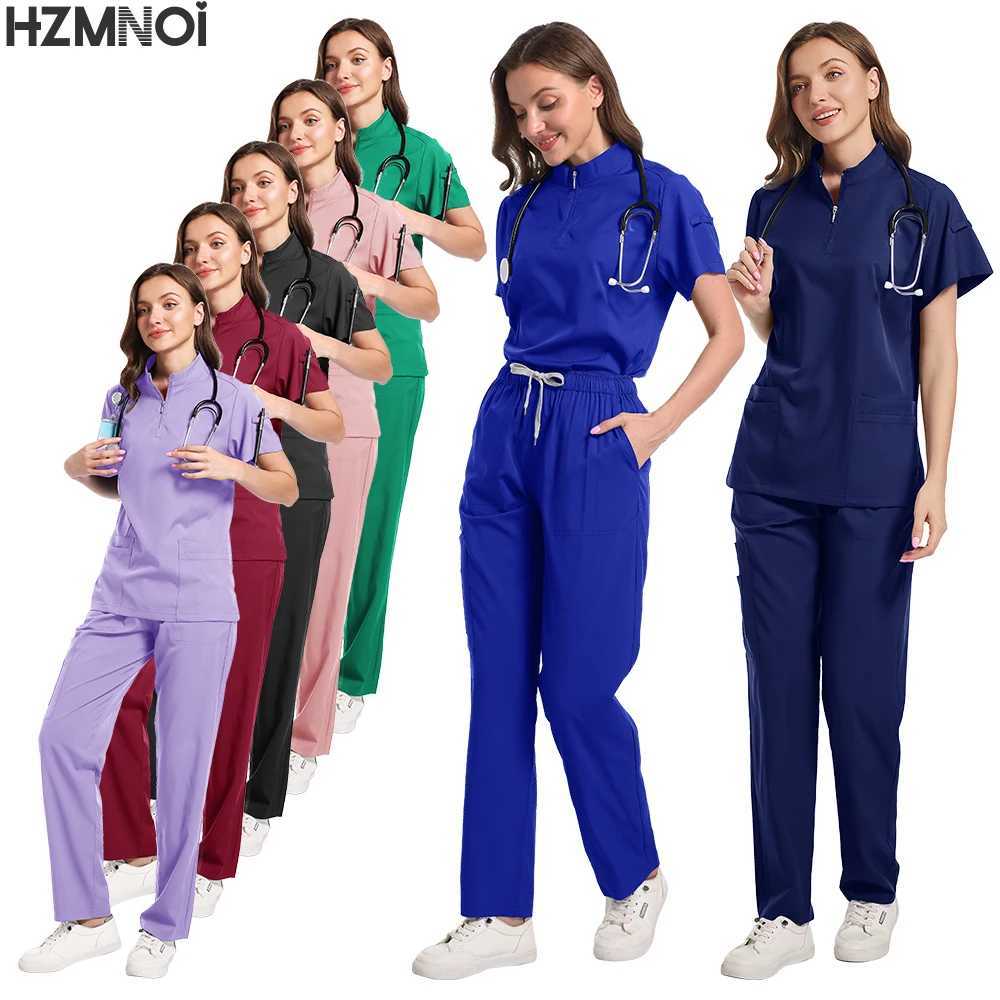 High Quty Spandex Hospital Scrub Set Nursing Scrubs Casual Style Hospital Wear Hospital Surgical Uniforms Women Set X250410
