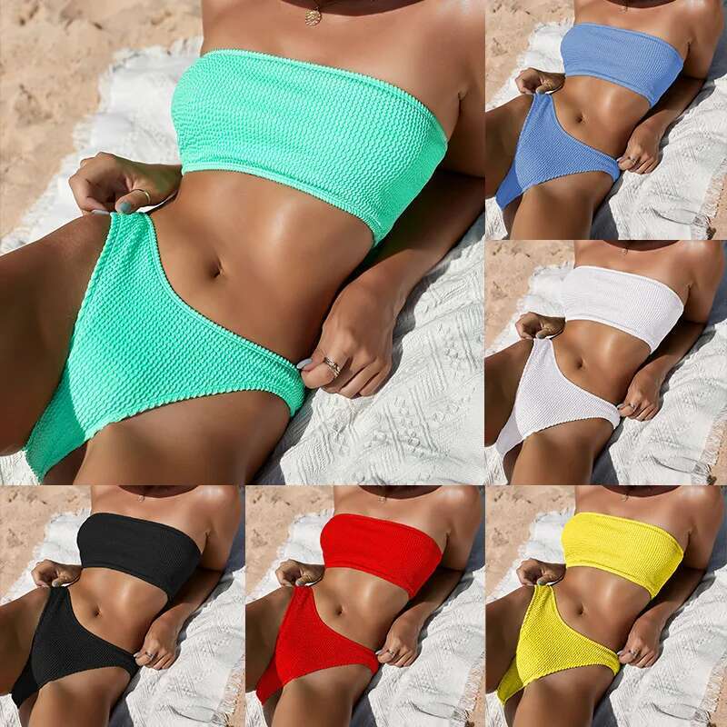 Fashion Bikini Textured Swimwear 2025 High Cut Swimsuit Women Bathing Suits Solid Brazilian Bikinis Set