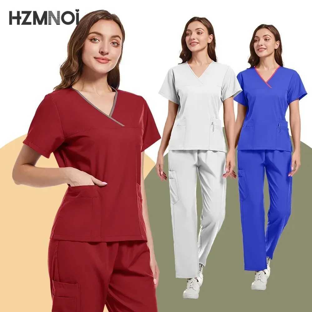 Casual Short Slve V-neck Straight Sets Pharmacy Work Clothes Medical Nurse Uniform Scrubs Women Set Nursing Uniforms X250410
