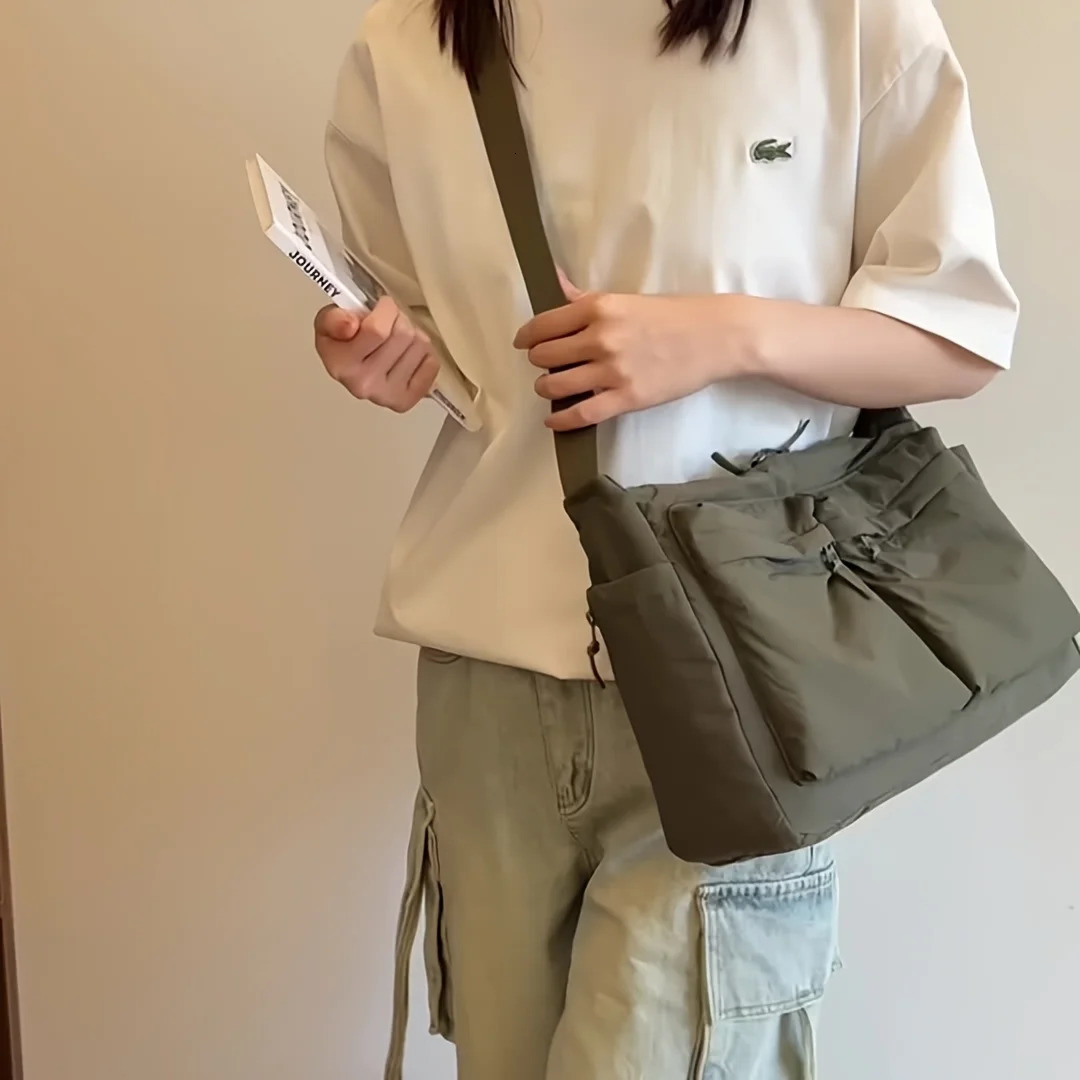 MultiCompartment Unisex Crossbody Bag Durable MachineWashable Nylon Perfect for Commute Travel Military Green Black 251110