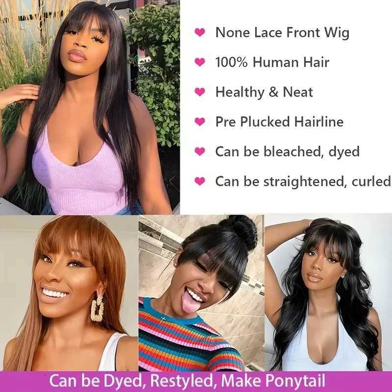 Straight Human Hair Wigs With Bang Full Machine Made Wigs 30 34 inch Natural Color Wig 3x1 Lace Front Remy Human Hair WigsT251111
