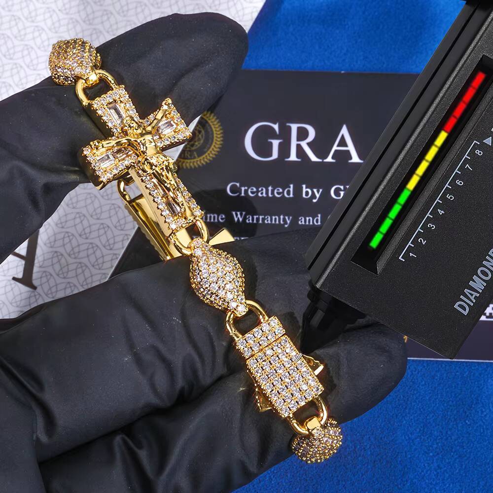 NUOYA Cuban Link Bracelet 925 Silver Baguette VVS Moissanite Iced Out Infinity Cross Jesus Charm Hip Hop Fine Jewelry
