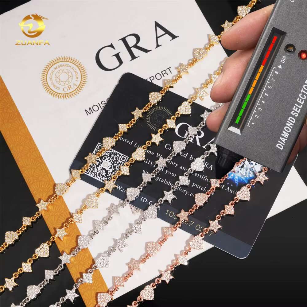 Pass Diamond Tester Heart Star Chain Bracelet Iced Out 925 Silver Gold Plated Necklaces for Women