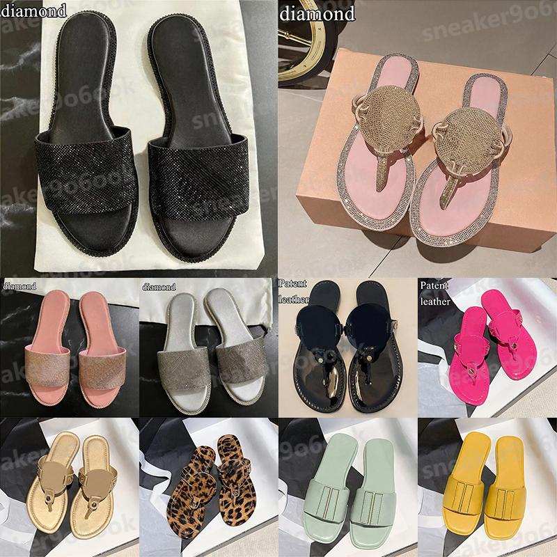 womens designer sandals with box slippers slides brown pink patent leather flat slipper sandal slide black white sliver