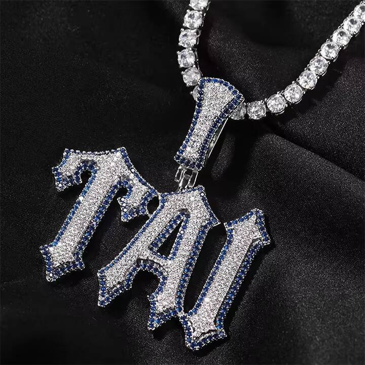 Micro Pave Vvs Moissanite Gra Certificated Name Letter Iced Out Custom Hip Hop Jewelry Customizable