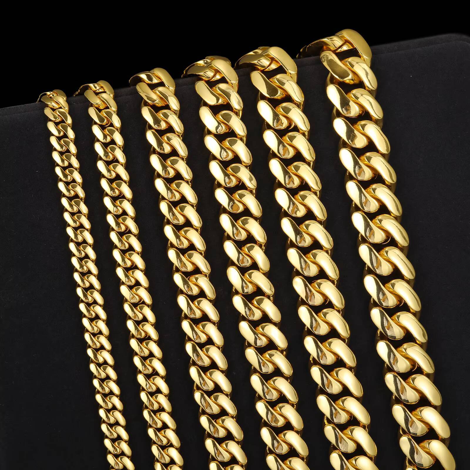 Multisize 10mm-22mm Necklace Wholesale Gold Plated Brass High Quality Hip Hop Jewelry Miami Cuban Link Chain for Men