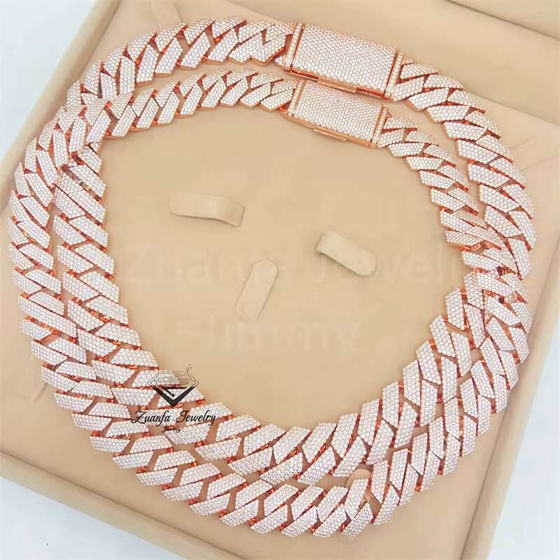 Hand Setting 15mm 4 Row High End Custom VVS1 Moissanite Diamond Lab Diamond Necklace Men