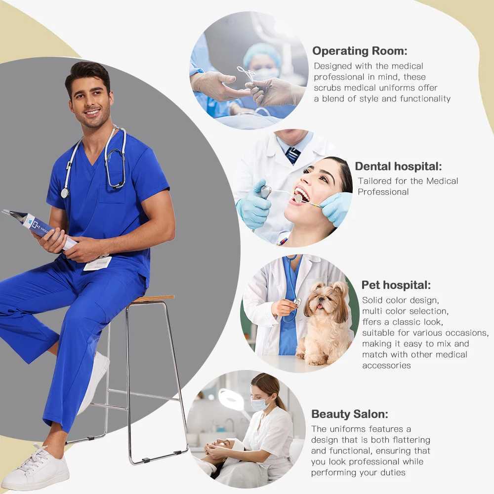 Unisex Medical Uniforms Men Women Nursing Clothes Lab Beauty Come Nurse Scrubs Set Doctor Dentist Workwear Clinical Top Pants X2505281