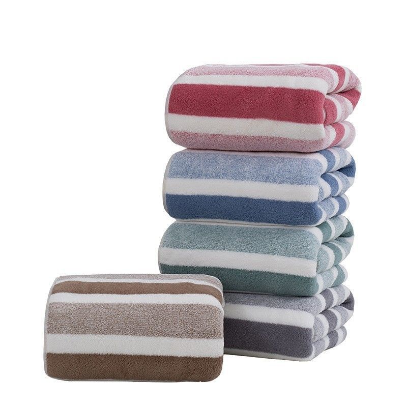 Extra Thick Velour Bathroom Linen for Adults Durable Non-Pilling Stripe Patterned Towel