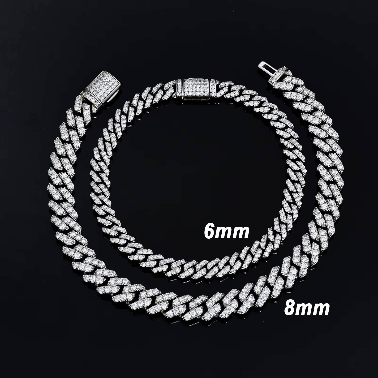 Rappers Hip Hop Jewelry 8mm White Gold 925 Sterling Silver VVS Moissanite Iced Out Cuban Link Bracelet for Men Women