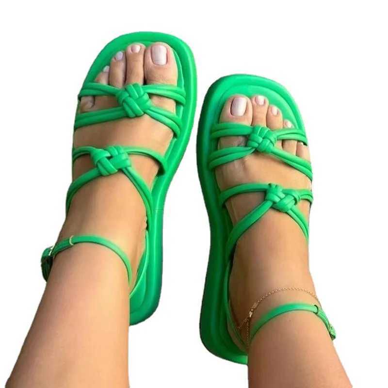Summer New Womens Sandals 2023 Solid Color Round Head Thick Bottom Gladiator Sandals Plus Size 43 Womens Beach SandalsXJ250410