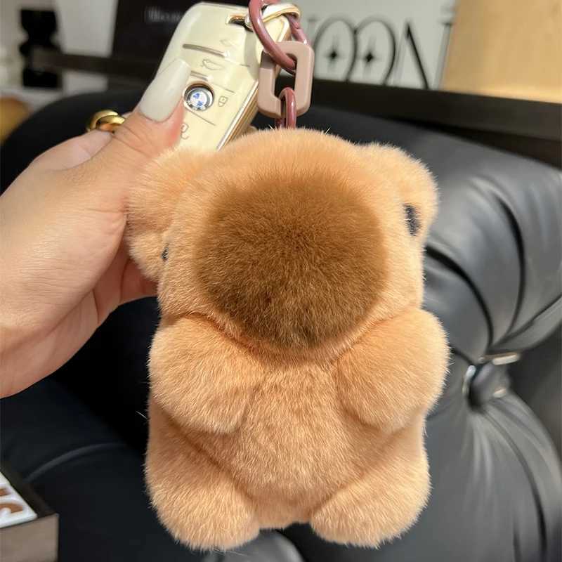 Luxury real Rex rabbit fur capybara Penant keychain cute female puppy bag car keyring charming decoration childrens jewelry pavilion gift W250411