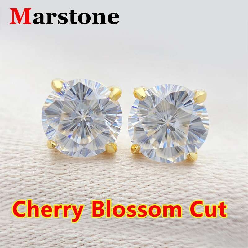Rare Cut 0.5-2CT Cherry Blossom Moissanite Diamond Stud Earrings D Color VVS 925 Sterling Silver Ladys Earrings for Women 2023