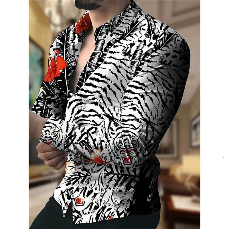 Mens casual versatile fashion street mens shirt lapel single-breasted long-sleeved mens zebra pattern long-sleeved shirt K251110