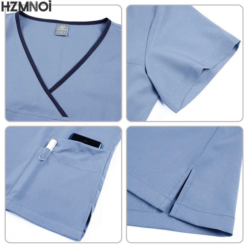 HZMNOI Doctor Scrubs Nursing Uniforms for Women Men Anesthetist Set Tops and Jogger Pants Thin Fabric Operating Room Workwear X250410