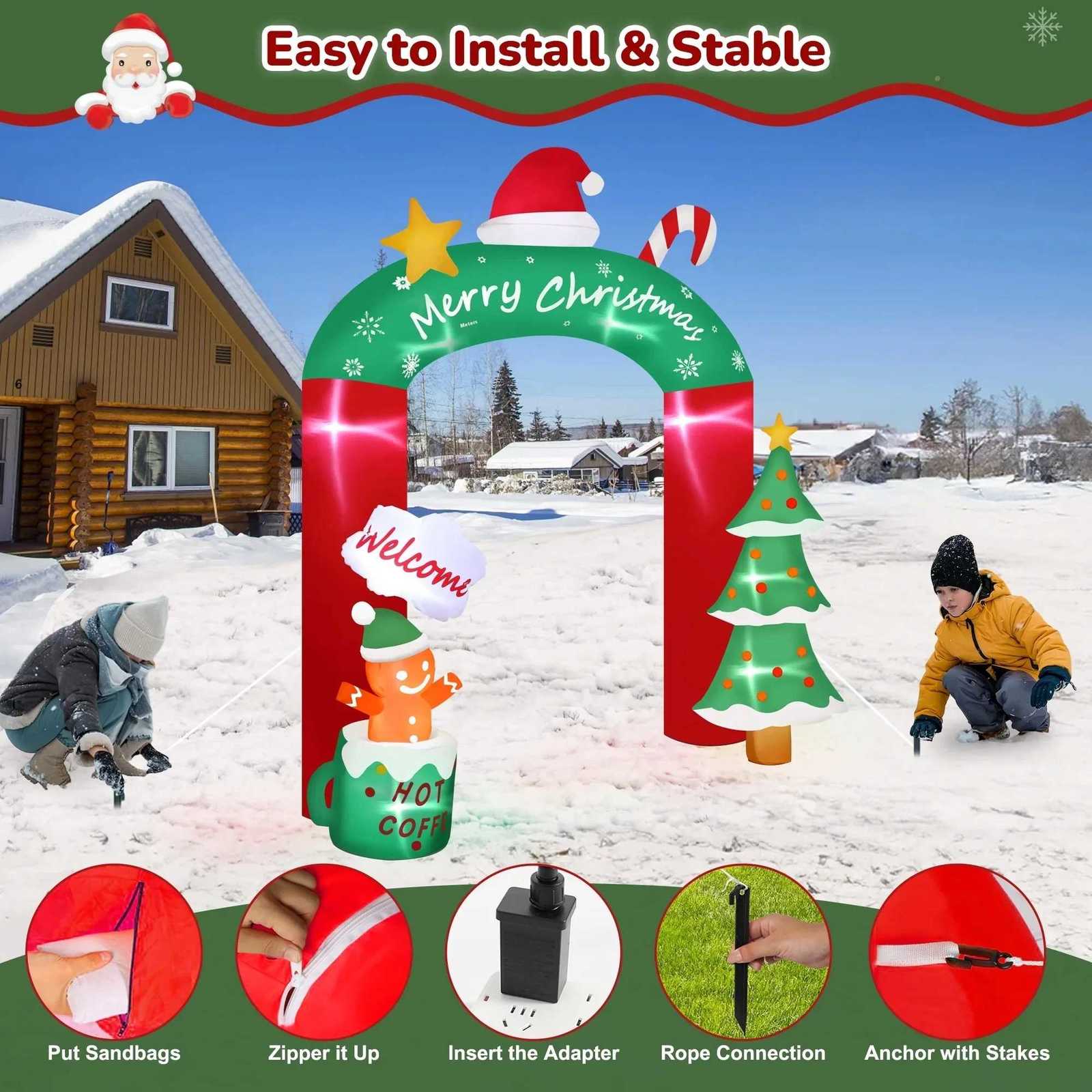 Christmas 27M/885FT Inflatable Christmas Tree and Little Gingerbread Man Christmas Arch Built-in LED Lights Outdoor Holiday Party Adorn Y251111