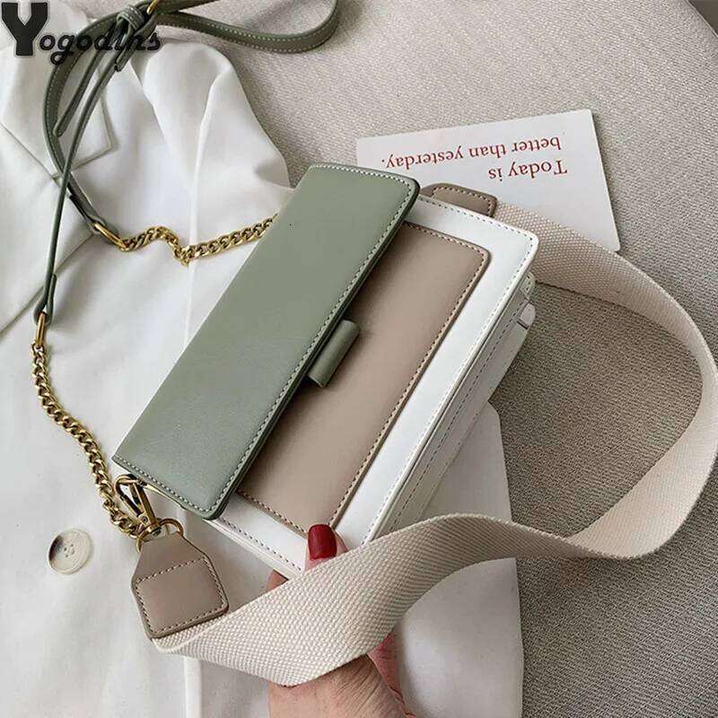 Contrast Color Leather Crossbody Bags For Women Travel Handbag Fashion Simple Shoulder Messenger Ladies Small Flap Bag